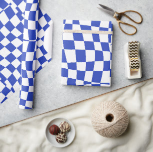 retro-groovy-küstengestaltetes blaues, kariertes W Geschenkpapier