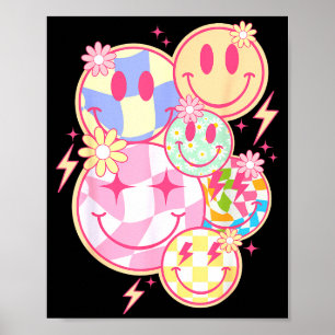 Retro Groovy Lächeln Gesicht Blume Glückliches Ges Poster