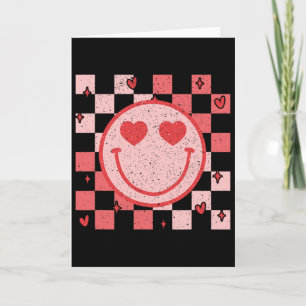 Retro Groovy Lächeln Gesicht Kariert Valentinstag Karte