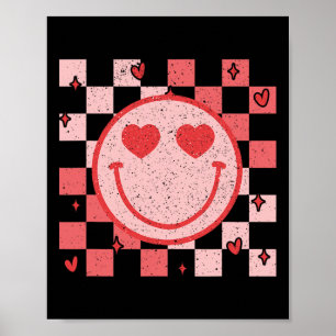 Retro Groovy Lächeln Gesicht Kariert Valentinstag Poster
