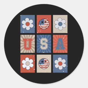 Retro Groovy lächelt Gesicht Amerika Freiheit unab Runder Aufkleber