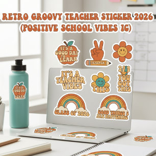 Retro Groovy Lehrer Aufkleber Bogen   Motivierend 