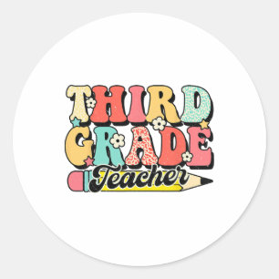 Retro Groovy Lehrer der dritten Klasse Erster Tag Runder Aufkleber