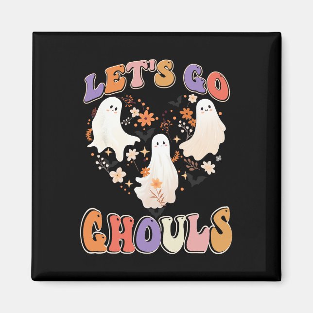 Retro Groovy Let's Go Ghouls Funny Halloween Coupl Magnet (Vorne)