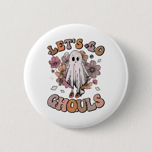 Retro Groovy Let's Go Ghouls Ghost 70er Hippie Hal Button