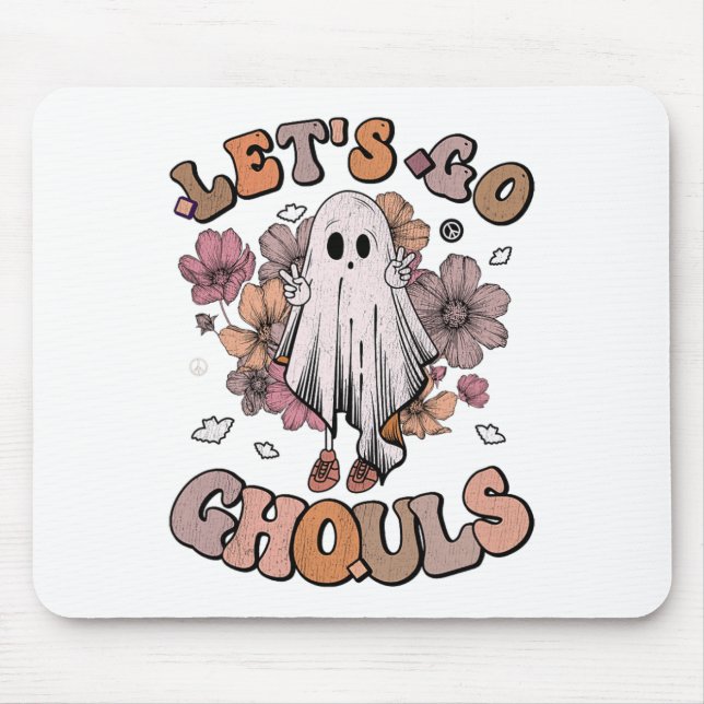 Retro Groovy Let's Go Ghouls Ghost 70er Hippie Hal Mousepad (Vorne)