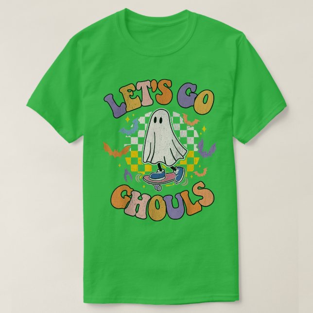 Retro Groovy Let's Go Ghouls Ghost 70er Hippie Hal T-Shirt (Design vorne)