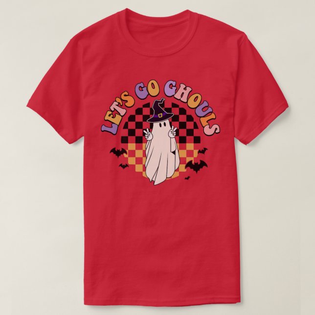 Retro Groovy Let's Go Ghouls Ghost 70er Hippie Hal T-Shirt (Design vorne)