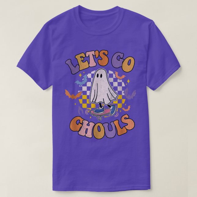 Retro Groovy Lets Go Ghouls Ghost 70s Hippie Hallo T-Shirt (Design vorne)
