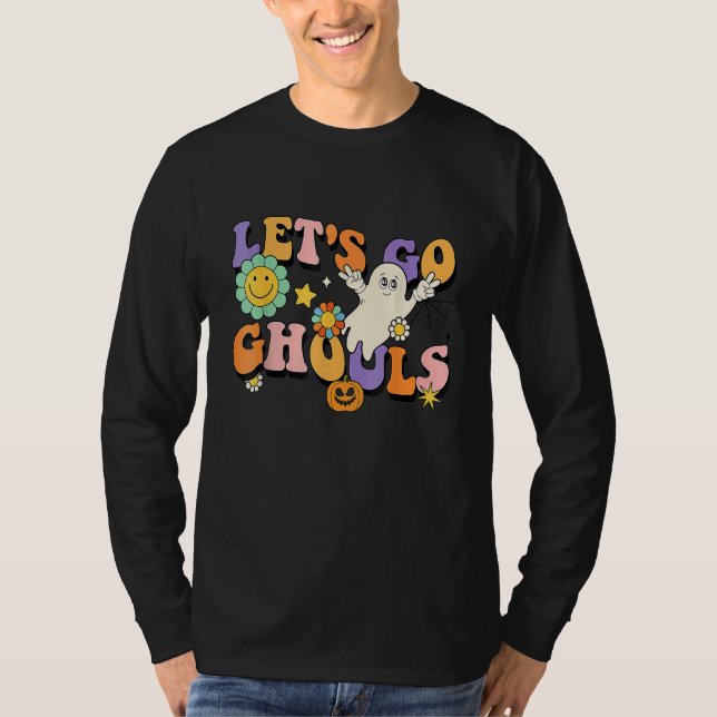 Retro Groovy Let's Go Ghouls Halloween Ghost Boo T-Shirt (Vorderseite)