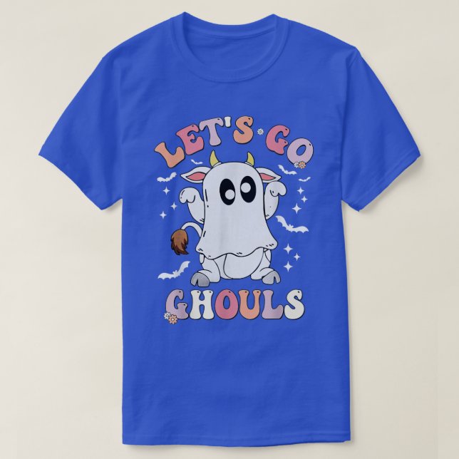 Retro Groovy Let's Go Ghouls Halloween Ghost Kuh C T-Shirt (Design vorne)