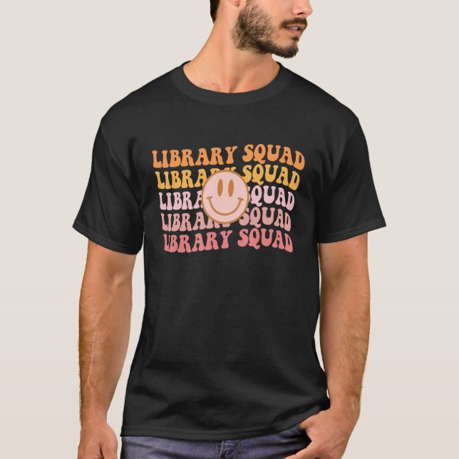 Retro Groovy Library Squad Librarian Bookworm Book T-Shirt (Vorderseite)