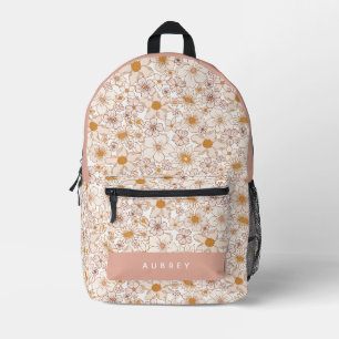 Retro Groovy Light Pink Floral Girl Bedruckter Rucksack