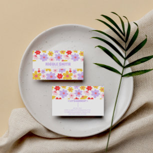 Retro Groovy Lila farbenfrohe Blumenhaar Stylist Visitenkarte