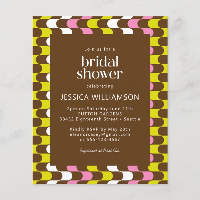 Retro Groovy Limon Pink Brown Brautparty (Vorderseite)