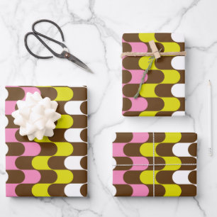 Retro Groovy Limon rosa Braun Abstraktes Kunstmust Geschenkpapier Set