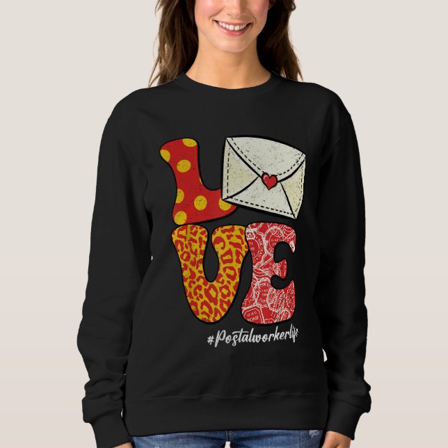 Retro Groovy LOVE Letter Envelope Leopard Postal W Sweatshirt (Vorderseite)