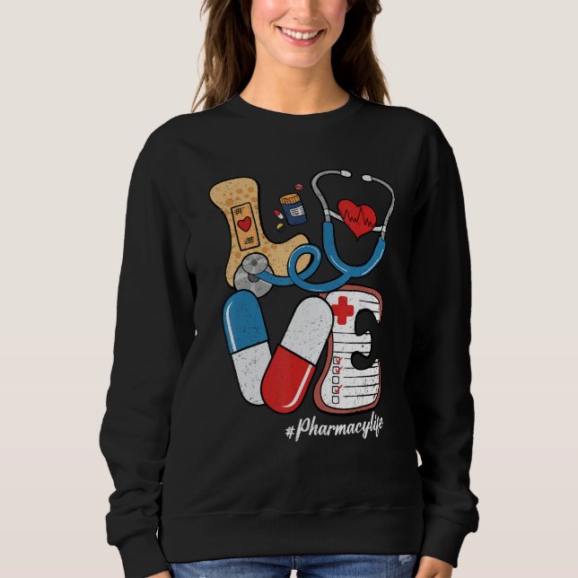 Retro Groovy LOVE Stethoscope Pill Pharmacy Life P Sweatshirt (Vorderseite)