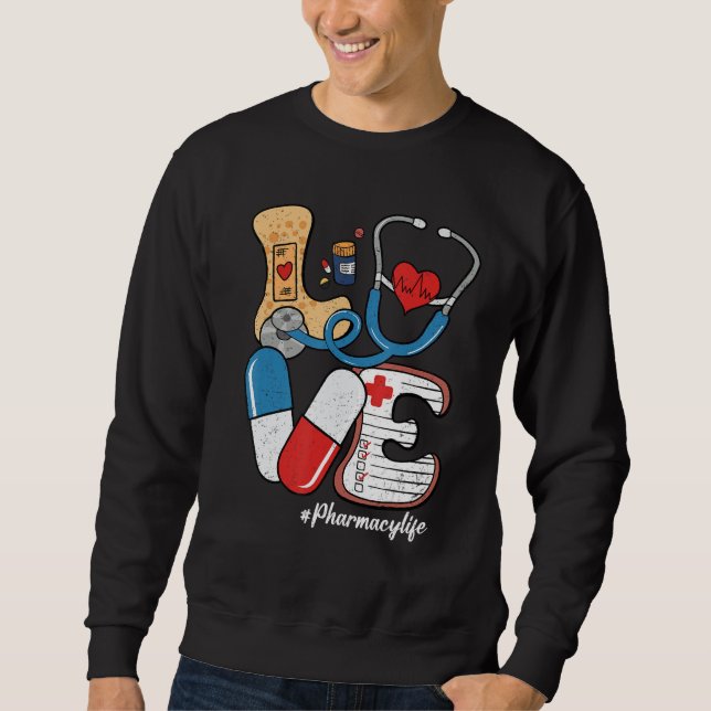Retro Groovy LOVE Stethoscope Pill Pharmacy Life P Sweatshirt (Vorderseite)