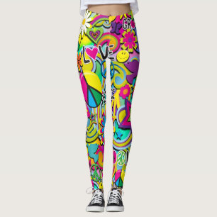 Retro Groovy Lustig 60er Jahre Sechziger Liebe Bun Leggings