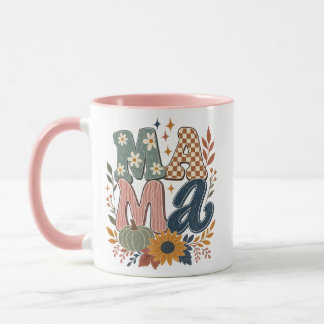 Retro Groovy Mama Herbst-Kürbis-Sonnenblumen-Grafi Tasse