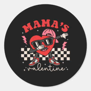 Retro Groovy Mama ist mein Valentinstag Süßes Herz Runder Aufkleber