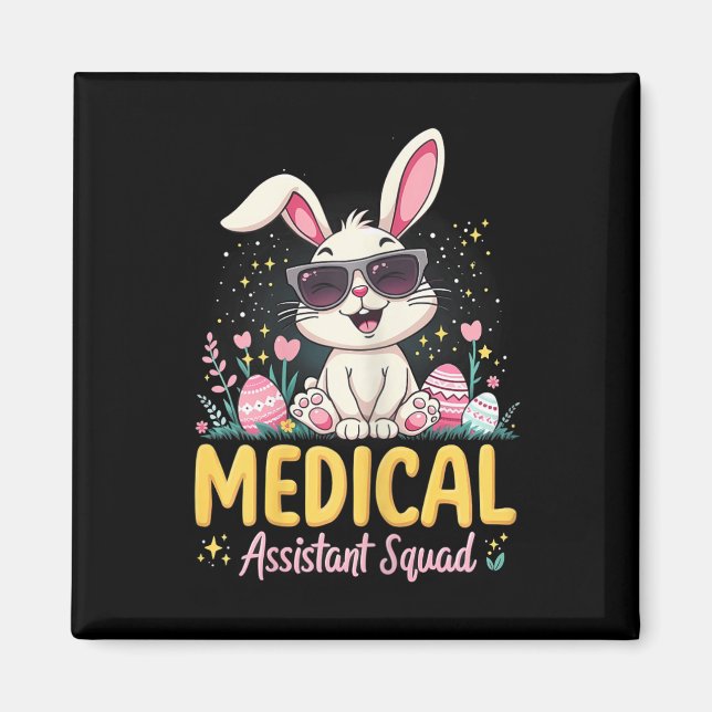 Retro Groovy Medical Istant Squad Bunny Ear Blume Magnet (Vorne)