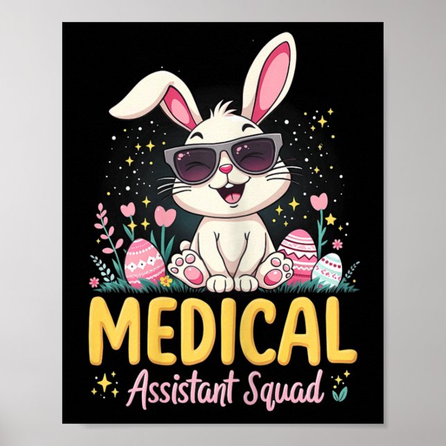 Retro Groovy Medical Istant Squad Bunny Ear Blume Poster (Vorne)
