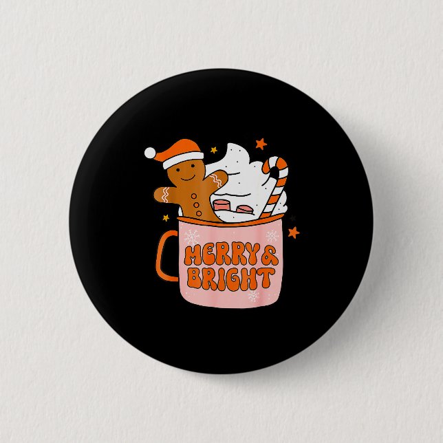 Retro Groovy Merry And Bright Gingerbread Christma Button (Vorderseite)