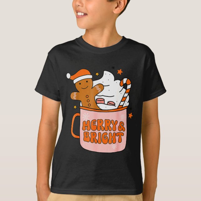 Retro Groovy Merry And Bright Gingerbread Christma T-Shirt (Vorderseite)