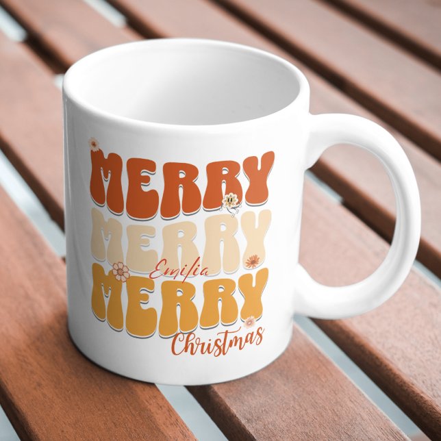 Retro Groovy Merry Christmas Boho Name der 1960er Tasse (Von Creator hochgeladen)