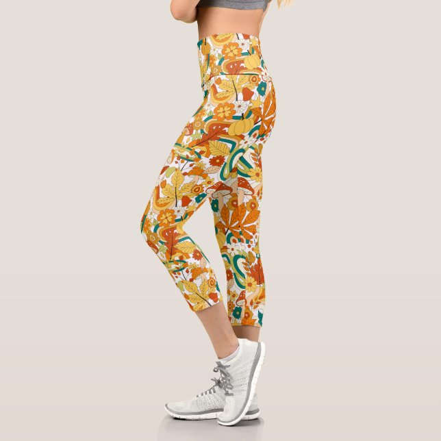 Retro Groovy Mushroom Blume Muster Capri Leggings (Links)