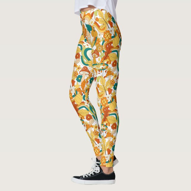 Retro Groovy Mushroom Blume Muster Leggings (Links)