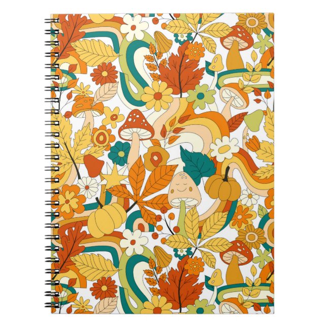 Retro Groovy Mushroom Blume Muster Notizblock (Vorderseite)