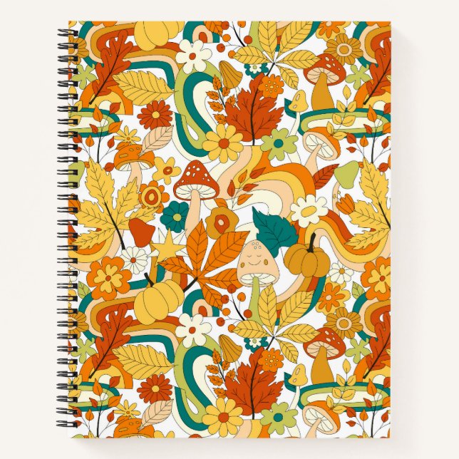 Retro Groovy Mushroom Blume Muster Notizbuch (Vorderseite)