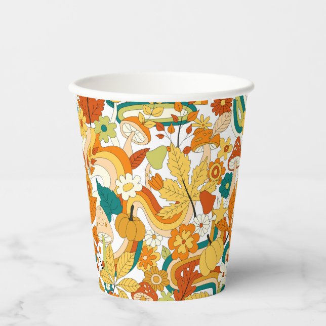Retro Groovy Mushroom Blume Muster Pappbecher (Vorderseite)