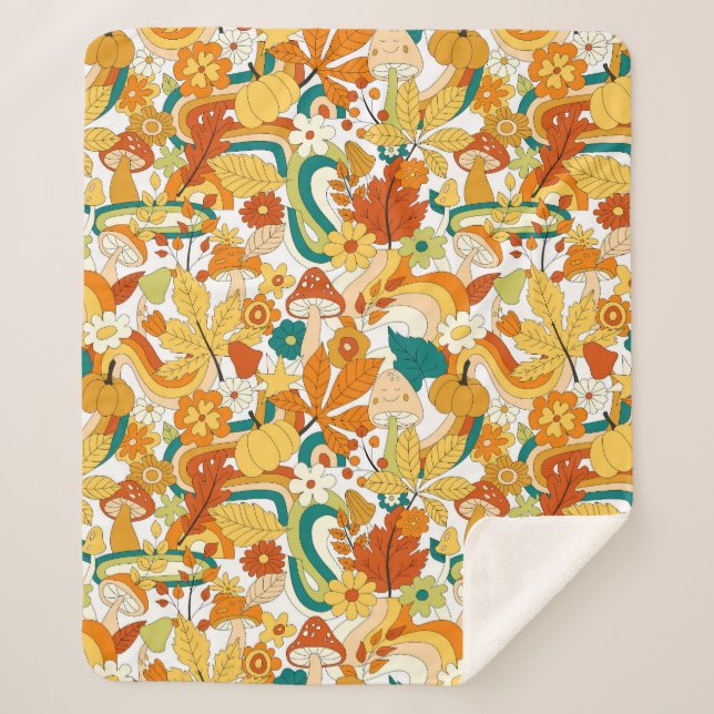 Retro Groovy Mushroom Blume Muster Sherpadecke (Vorderseite)