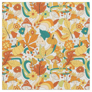 Retro Groovy Mushroom Blume Muster Stoff