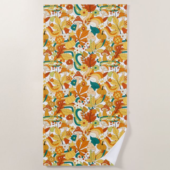 Retro Groovy Mushroom Blume Muster Strandtuch (Vorderseite)