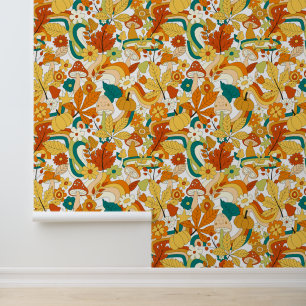 Retro Groovy Mushroom Blume Muster Tapete