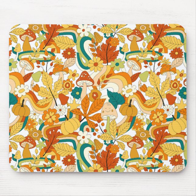 Retro Groovy Mushroom Flower Pattern Mousepad (Vorne)