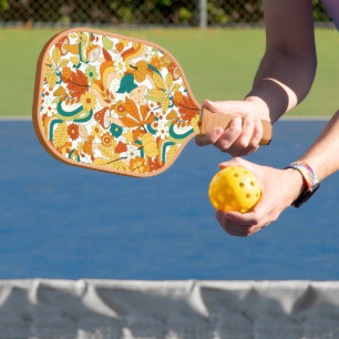 Retro Groovy Mushroom Flower Pattern Pickleball Schläger