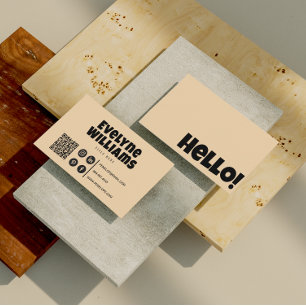 Retro Groovy Neutral Cream Gold QR Code Visitenkarte