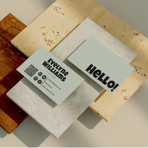 Retro Groovy Neutral Sage Green QR Code Hallo Boho Visitenkarte