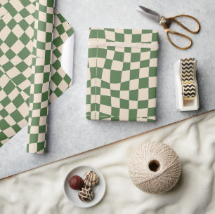 Retro-Groovy, niedlich, grün, mit Schachbrett Geschenkpapier
