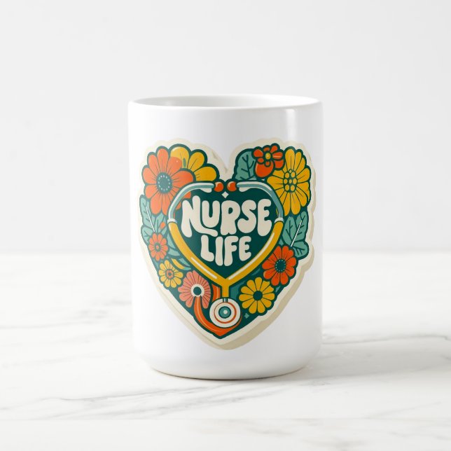 Retro Groovy Nurse Life Sticker - Floral Stethosco Kaffeetasse (Mittel)