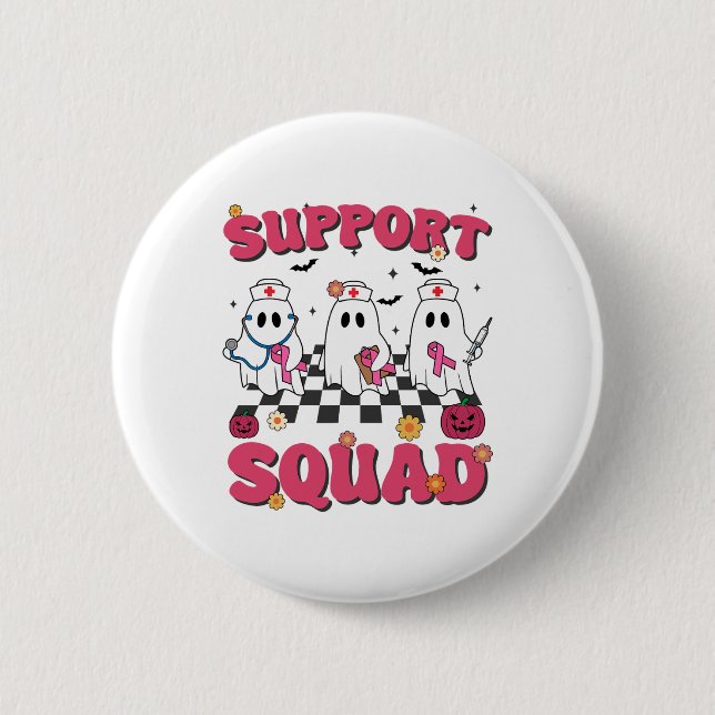 Retro Groovy Nurse Support Squad Brustkrebs Awa Button (Vorderseite)