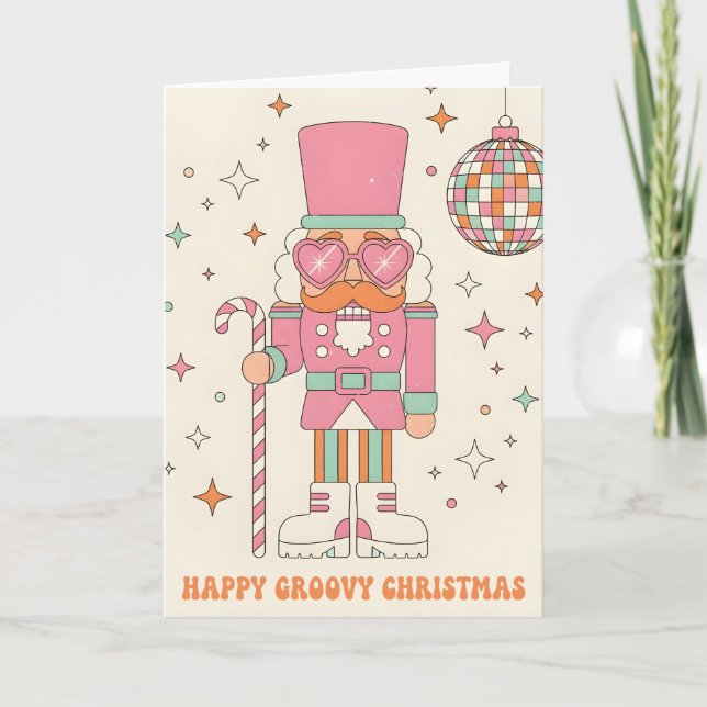 Retro Groovy Nussknacker Frohe Weihnachten (Vorderseite)