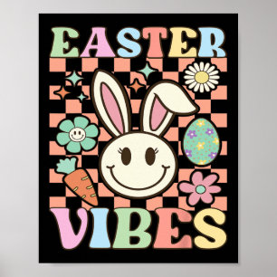 Retro Groovy Oaster Vibes Bunny Checkered Lmile Wo Poster