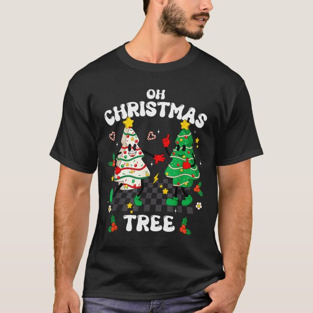 Retro Groovy Oh Christmas Tree Cake Pajamas Xmas K T-Shirt (Vorderseite)